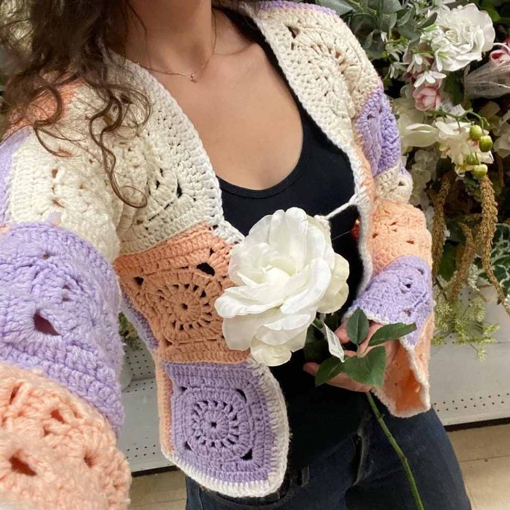 New Handmade pastel Crochet pinwheel granny Cardigan Sweater Size small/…